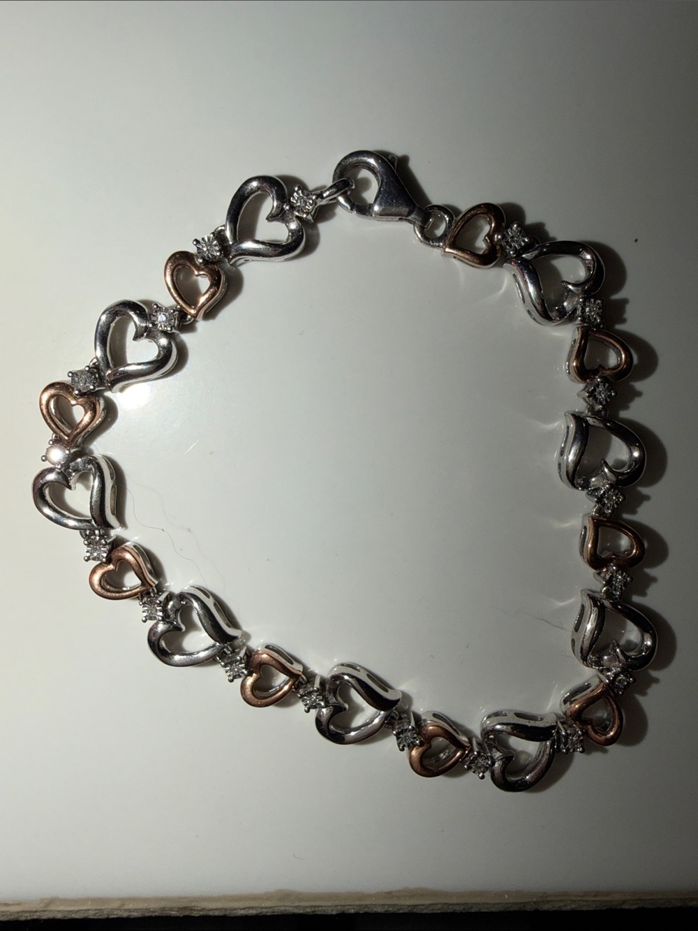 Sterling Two-Tone Heart Link Bracelet - Rose & Silver